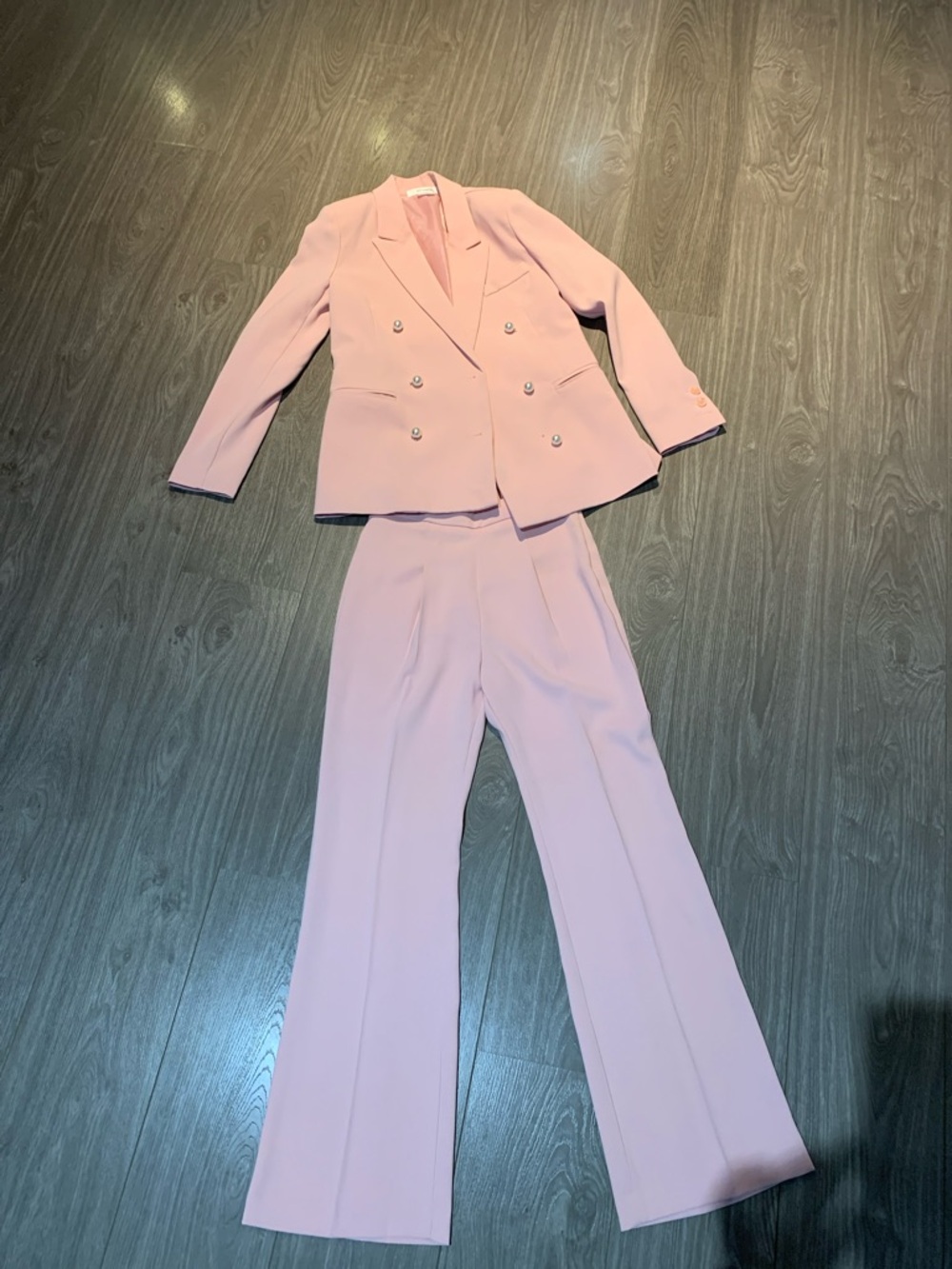 storets Blush Pink Double-Breasted Blazer with Wide-Leg Pants